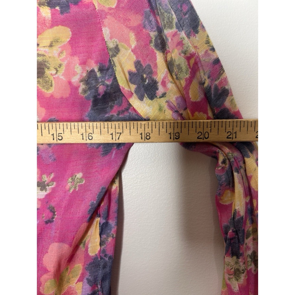 Zac & Rachel Womens Pink Floral Roll Tab Sleeve Button Up Blouse Gauze Top Small - Picture 6 of 8